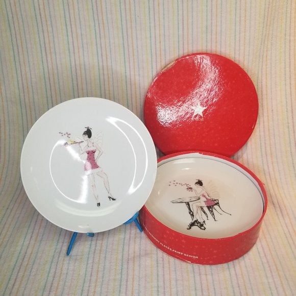 Macy's Dining Boxed Fairy Dessert Plates Set of 4 Fairies 534020 Appetizer Snack - Picture 1 of 9